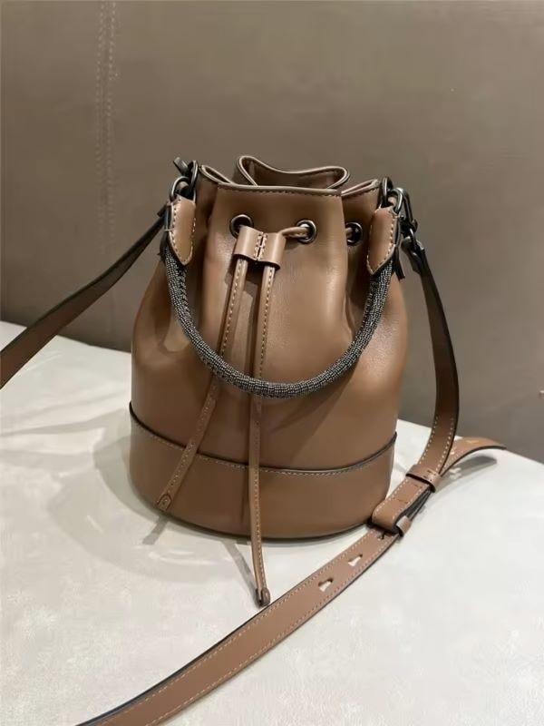 High Quality Lux VL Women’s Shoulder Bag Bead Chain Cowhide Crossbody Hand-Held Bucket Bags Fashion VersatileBlack High