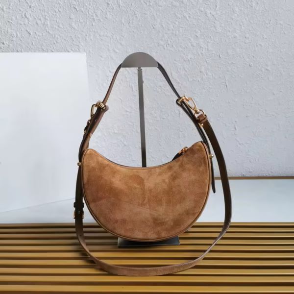 Minimally Designed Moon Lux FF Bag, Curved Underarm Frosted Leather Shoulder Crossbody BagBeige High