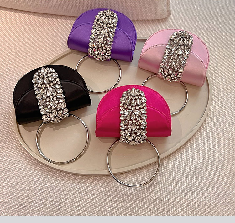 Women Glittering Crystal Satin Handbags Designer Luxury Diamond Pink Evening Diamonds Ring Clutch Purses Wedding Party Trendy16cm Puple