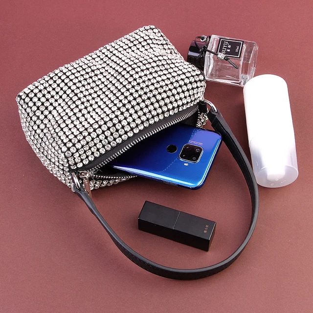 Fashion Designer Crystal Hand Bag Ladies Small Diamond Bling Bag with Leather Handle Pillow Shoulder Bag