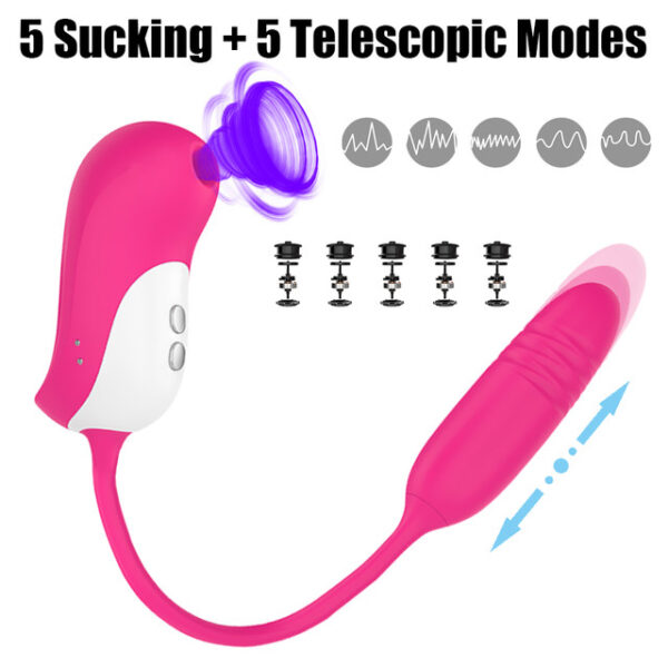 2 IN 1 Vagina G-Spot Massager 5+5 Modes Clitoris Stimulator Sex Toys for Women Telescopic Sucking Vibrator Nipple SuckerRose