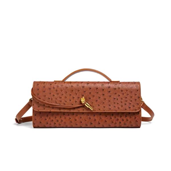 Burgundy Bag Cherry Red Envelope Wine Red Envelope Upscale New Handbag European And American Fashion Ostrich Flip Hand BagBlack